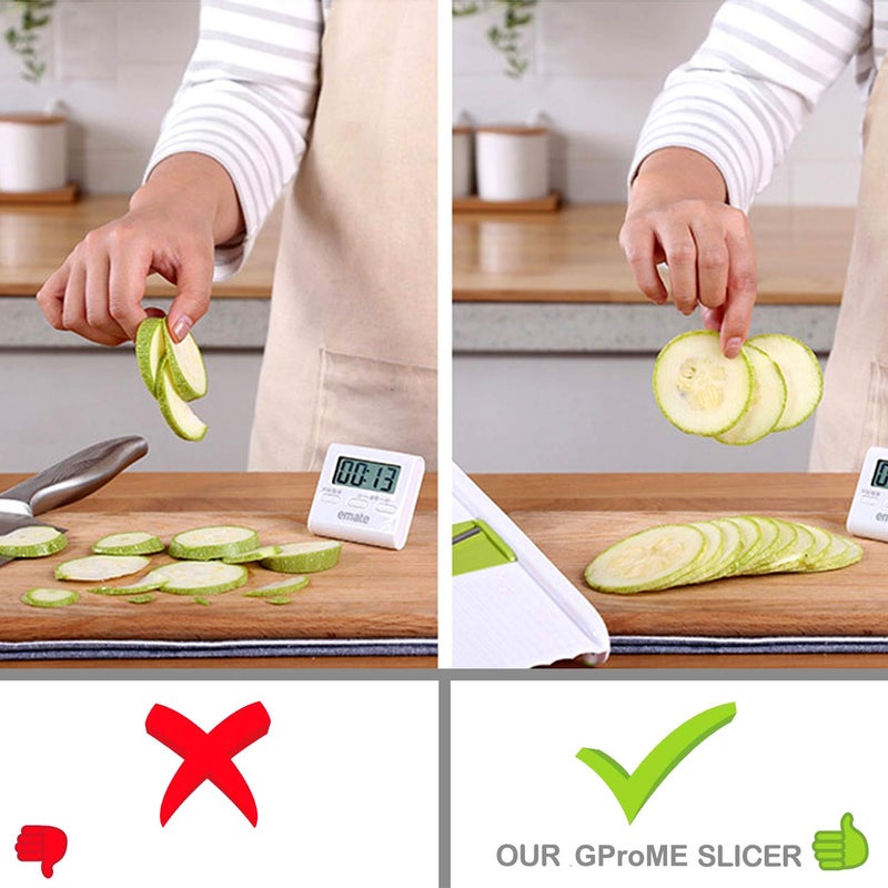 GProMe Mandoline Slicer â€“ Adjustable Vegetable Mandolin, Fruit zucchini Slicer, French Fry Cutter,Crinkle Cutter Food Waffle,Julienne Grater,Garlic Grinder(White) - Image 4
